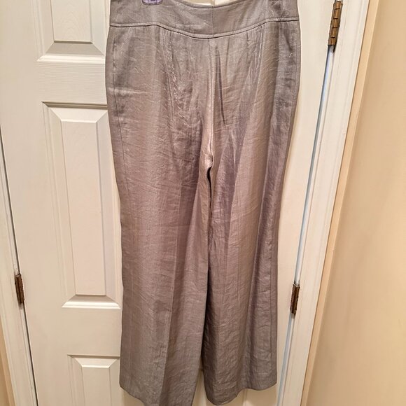 Light Gray Sheen Belted Jacket & Wide-Leg Pants Set - Picture 9 of 15